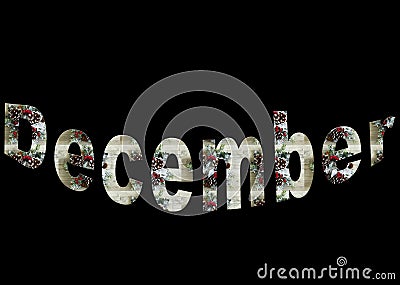 Colourful design word December font stock vector decorative element in red, green and white on black background. Stock Photo