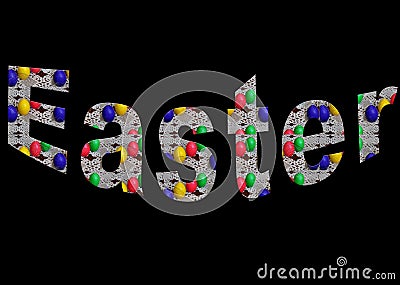 Colourful design word Easter font stock vector decorative element in red, blue, green and yellow on black background. Stock Photo