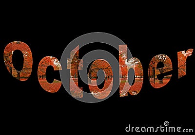 Colourful design word October font stock vector decorative element in orange on black background. Stock Photo