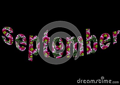 Colourful design word September font stock vector decorative element in red and green on black background. Stock Photo