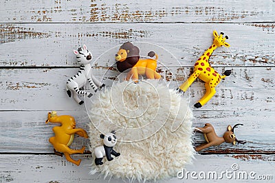 Colourful digital newborn background with animals Stock Photo