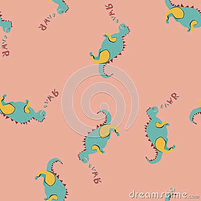 Colourful dinosaurs rawr on the pink background Vector Illustration