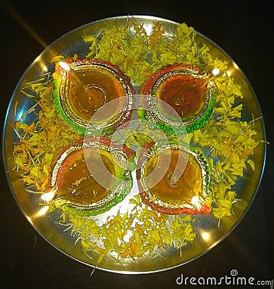 Colourful Diya on the Occasion of Dipawali in India Stock Photo