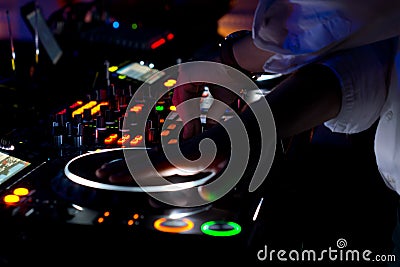 Colourful DJ music deck at night Stock Photo
