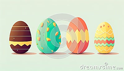 Colourful easter eggs on bright background. Generative AI. Cartoon Illustration