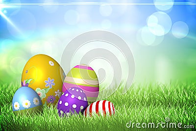 Colourful easter eggs on the grass Stock Photo