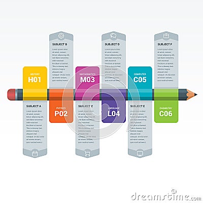 Colourful Education Elements Infographics Pencil Vector Illustration