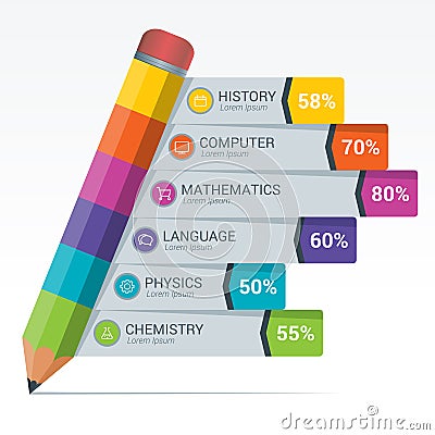 Colourful Education Elements Infographics Pencil Vector Illustration