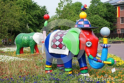 Colourful elephant statues Stock Photo