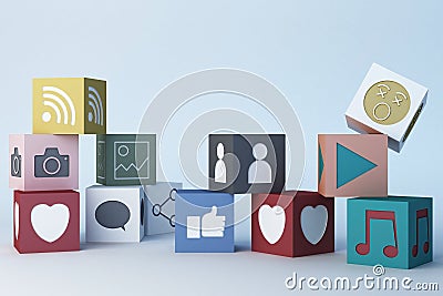 Colourful Emojis icons and icons box. Stock Photo