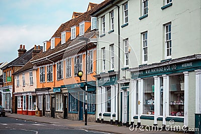 Colourful facades of the main street of the city of Hadleigh Editorial Stock Photo