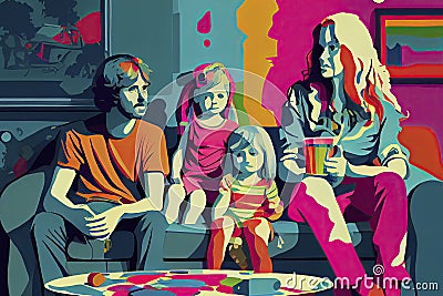 Colourful Family Scene Stock Photo