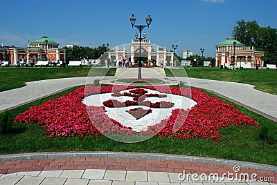 A colourful flowerbed in Tsaritsyno Park in Moscow Editorial Stock Photo