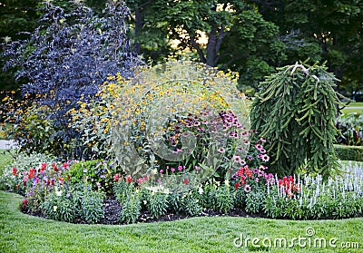 Colourful Flowerbeds in the Garden Stock Photo