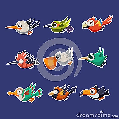 Colourful Flying Birds in Profile Vector Vector Illustration