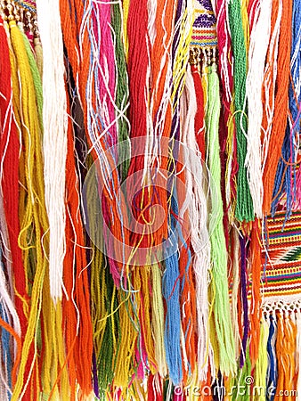 Colourful fringes - part of beautiful handmade craft Stock Photo