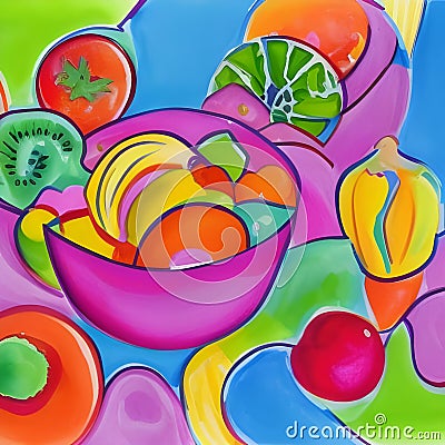 Colourful fruit bowl illustration Cartoon Illustration
