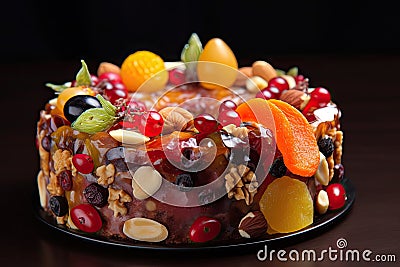colourful fruit cake, with variety of fruits and nuts Stock Photo