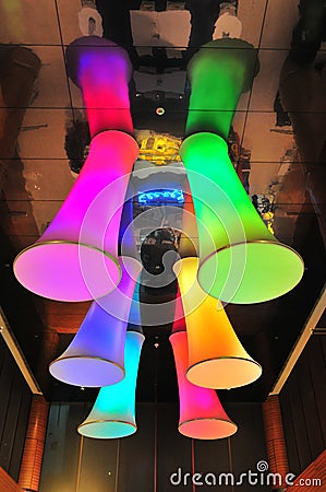 Colourful Funnels from Ceiling Stock Photo