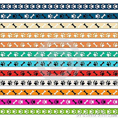 Gift ribbons with paw and bone pattern Vector Illustration