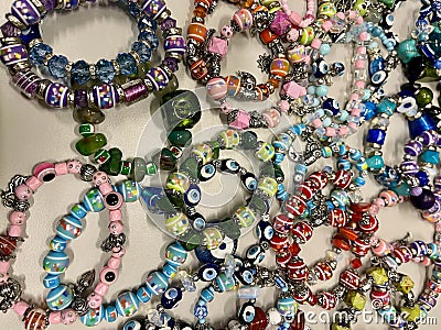 Colourful glass beads bracelets Stock Photo