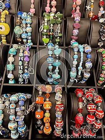 Colourful glass beads bracelets Stock Photo