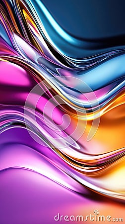 Colourful glossy holographic background design. Texture with smooth flowing wavy pattern and light reflection effect Stock Photo