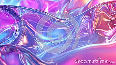 Colourful glossy holographic background design. Texture with smooth flowing wavy pattern and light reflection effect Stock Photo