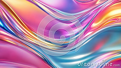 Colourful glossy holographic background design. Texture with smooth flowing wavy pattern and light reflection effect Stock Photo
