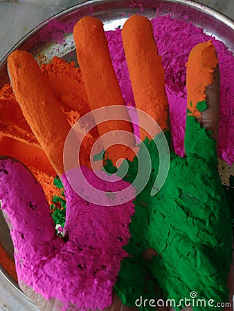 Colourful. Hand during the holi festival in india Stock Photo