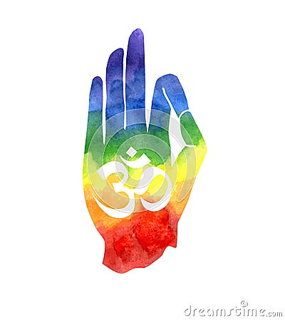 Colourful hand with Om symbol Vector Illustration