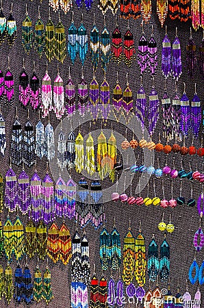 Colourful handmade earrings Stock Photo