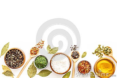 Colourful herbs spices and flavoring for cooking Stock Photo