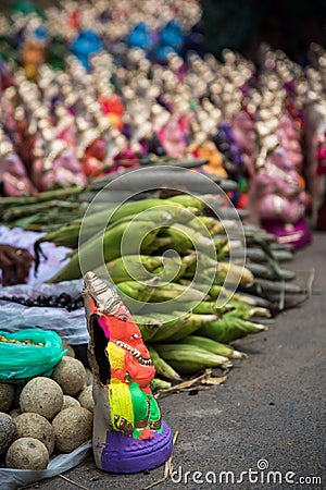 Colourful Hindu god named Ganapati for sell in the market at Chidambaram,Tamilnadu,India. Stock Photo