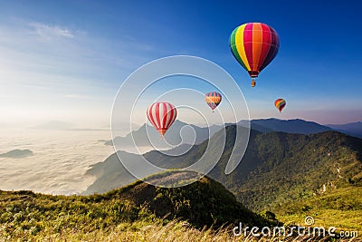 Colourful hot-air balloons flying Stock Photo