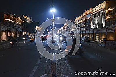 Colourful houses at night in Jaipur, India Editorial Stock Photo