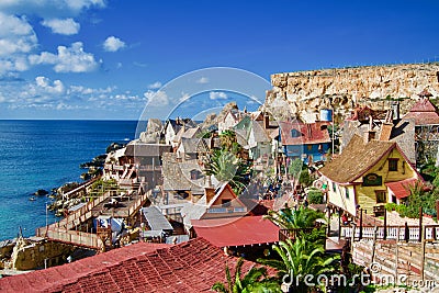 Colourful houses at Popeyes village Editorial Stock Photo