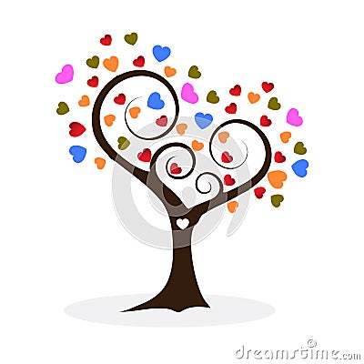 Valentine tree, love, leaf from hearts, vector illustration Cartoon Illustration