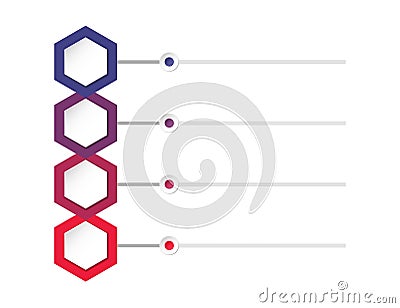 Colourful infographic template with four hexagons and points Vector Illustration