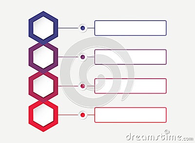 Colourful infographic template with four hexagons. process chart Vector Illustration