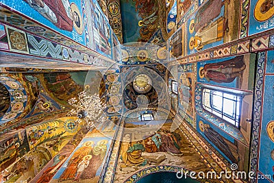 Colourful interior and mosaics in the Church of the Savior on Spilled Blood in St Petersburg, Russia Editorial Stock Photo