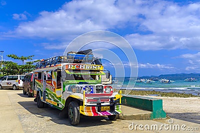 Colourful Jeepney in Puerto Princessa Editorial Stock Photo