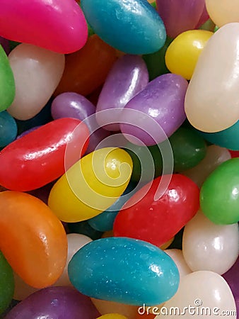 Colourful jelly beans in fruity flavours Stock Photo