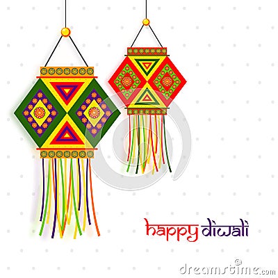 Colourful Lamp (Kandil) for Happy Diwali celebration. Stock Photo