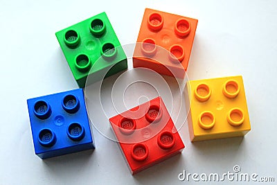 Colourful LEGO blocks on white background Editorial Stock Photo