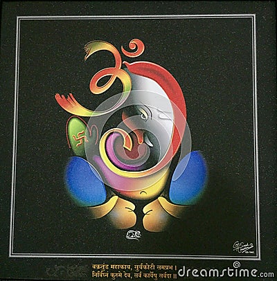 Colourful line painting of Lord Ganesha Editorial Stock Photo