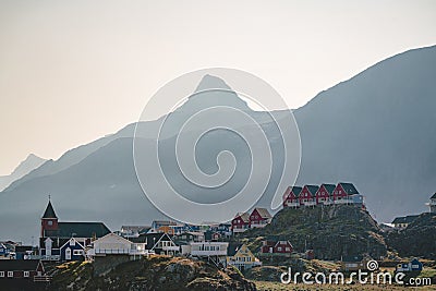 Colourful little Arctic town Sisimiut in Greenland,Qeqqata Municipality, aka Holsteinsborg . Second largest city in Stock Photo