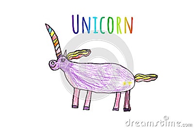 Colourful magic Unicorn for girl kids design. Fashion illustration drawing Cartoon Illustration
