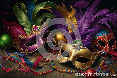 Colourful Mardi Gras Mask Generative AI Illustration Stock Photo