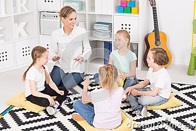 Colourful music classes in a friendly school Stock Photo
